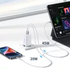 UGREEN Nexode GaN Hálózati Töltő 65W - 2xUSB-C + USB-A - Fehér