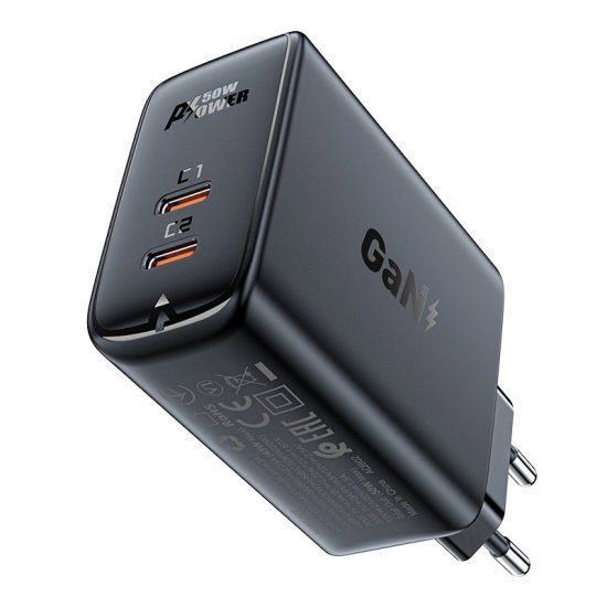 Acefast A29 GaN Hálózati Töltő PD 50W - 2x USB-C - Fekete