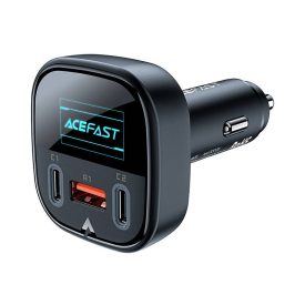   Acefast B5 Autós Töltő 101W - 2x USB-C + USB - OLED Kijelző - Fekete