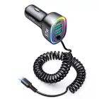 Joyroom JR-CL20 Autós Gyorstöltő 4in1 57W - 2xUSB + USB-C + 1.6m Lightning Kábel - Fekete