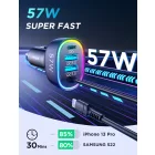Joyroom JR-CL20 Autós Gyorstöltő 4in1 57W - 2xUSB + USB-C + 1.6m Lightning Kábel - Fekete