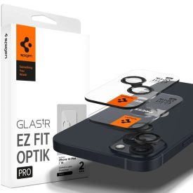   iPhone 14 / 14 Plus / 15 / 15 Plus Lencsevédő - Spigen Glas.tR EZ Fit Optik Pro - Fekete x 2 db