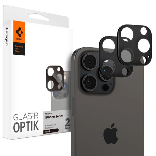 iPhone 14 Pro / 14 Pro Max / 15 Pro / 15 Pro Max / 16 Pro / 16 Pro Max Kameravédő Üvegfólia - Spigen Glas.tR Optik - Fekete x 2 db