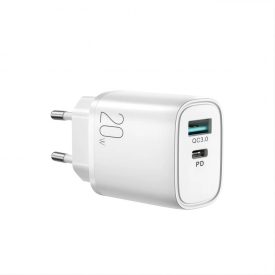 Joyroom Hálózati Töltő 20W - USB-A + USB-C (QC3.0+PD) - Fehér   Joyroom Hálózati Töltő 20W - USB-A + USB-C (QC3.0+PD) - Fehér