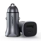 Ugreen CD130 Autós Töltő 30W - USB-A + USB-C - Szürke