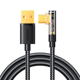 Joyroom USB-A - USB-C Right Angled Kábel - 1.2m 3A - Fekete Joyroom USB-A - USB-C Right Angled Kábel - 1.2m 3A - Fekete