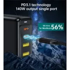 Choetech PD6005 GaN Hálózati Töltő 140W - 2x USB-C + 2x USB-A - Fekete