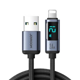 Joyroom USB-A - Lightning Kábel Kijelzővel - 1.2m 2.4A - Fekete   Joyroom USB-A - Lightning Kábel Kijelzővel - 1.2m 2.4A - Fekete