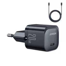   Joyroom Hálózati Töltő - USB-C 20W PD + USB-C-Lightning Kábel - Fekete