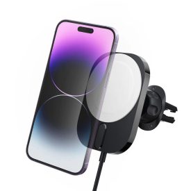 Spigen ITM12W OneTap Pro 3 MagSafe Autós Tartó és Töltő 15W - Szellőzőrácsra - Fekete   Spigen ITM12W OneTap Pro 3 MagSafe Autós Tartó és Töltő 15W - Szellőzőrácsra - Fekete