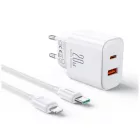 Joyroom Hálózati Töltő 20W - USB-C + USB-A + USB-C-Lightning Kábel - Fehér