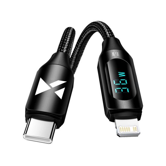 Wozinsky USB-C - Lightning Kábel Kijelzővel - 2m 36W - Fekete