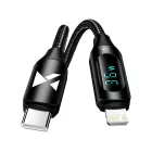 Wozinsky USB-C - Lightning Kábel Kijelzővel - 1m 36W - Fekete