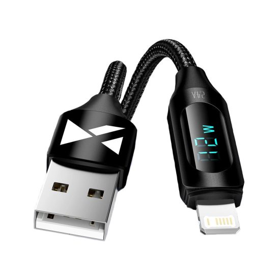 Wozinsky USB-A - Lightning Kábel Kijelzővel - 1m 2.4A - Fekete
