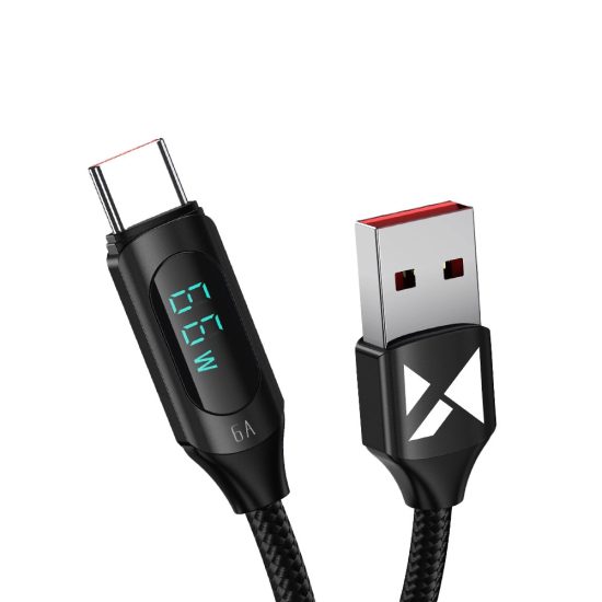 Wozinsky USB-A - USB-C Kábel Kijelzővel - 2m 6A 66W - Fekete