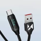 Wozinsky USB-A - USB-C Kábel Kijelzővel - 2m 6A 66W - Fekete