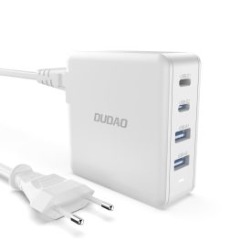 Dudao Hálózati GaN Gyorstöltő - 2x USB + 2x USB-C - 5A 100W - Fehér   Dudao Hálózati GaN Gyorstöltő - 2x USB + 2x USB-C - 5A 100W - Fehér