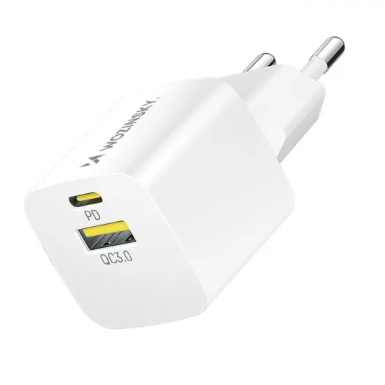 Wozinsky GaN Hálózati Töltő 33W - USB-A + USB-C - Fehér