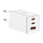 Baseus GaN5 Pro Hálózati Gyorstöltő - 2xUSB-C + USB + 1m C-C Kábel - 65W - Fehér