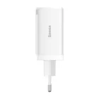 Baseus GaN5 Pro Hálózati Gyorstöltő - 2xUSB-C + USB + 1m C-C Kábel - 65W - Fehér
