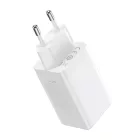 Baseus GaN5 Pro Hálózati Gyorstöltő - 2xUSB-C + USB + 1m C-C Kábel - 65W - Fehér