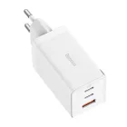 Baseus GaN5 Pro Hálózati Gyorstöltő - 2xUSB-C + USB + 1m C-C Kábel - 65W - Fehér