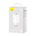 Baseus GaN5 Pro Hálózati Gyorstöltő - 2xUSB-C + USB + 1m C-C Kábel - 65W - Fehér