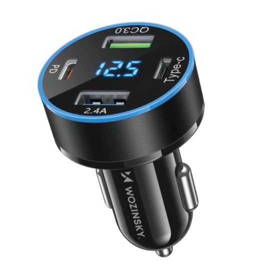 Wozinsky Autós Töltő Kijelzővel 50W - 2x USB-C + 2x USB-A - Fekete