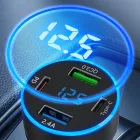 Wozinsky Autós Töltő Kijelzővel 50W - 2x USB-C + 2x USB-A - Fekete