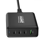 Wozinsky GaN Hálózati Töltő 240W - USB-A + 3x USB-C - Fekete