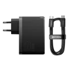 Baseus GaN5 Pro Hálózati Töltő 140W - 2x USB-C + USB-A + C-C Kábel - Fekete