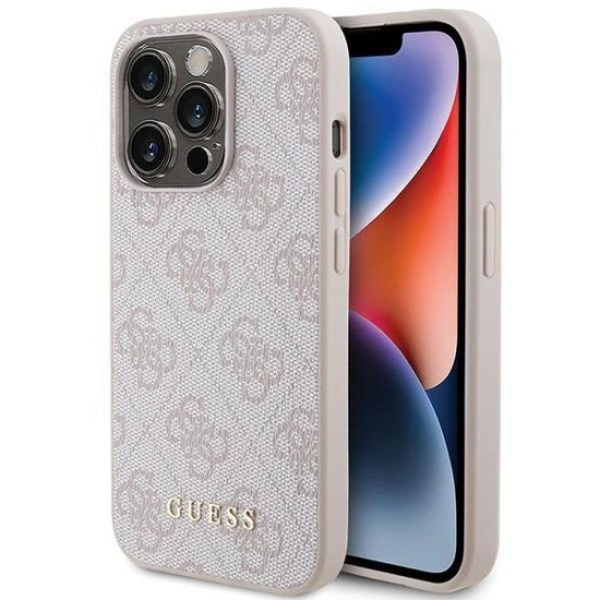 iPhone 15 Pro Tok - Guess 4G Metal Gold Logo - Pink