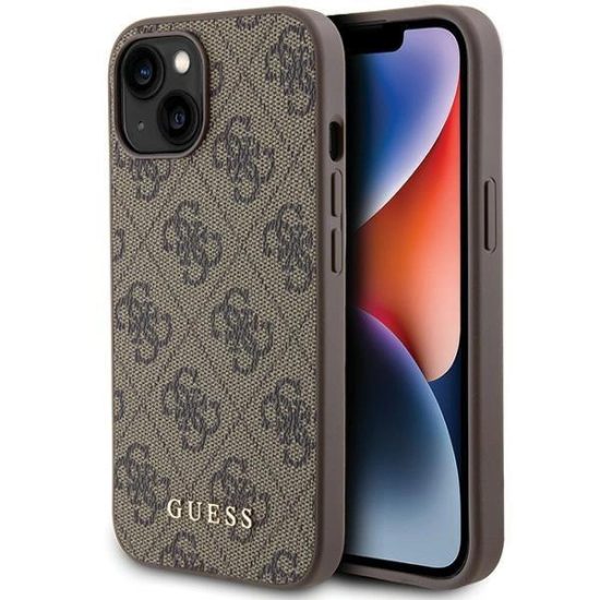 iPhone 15 Tok - Guess 4G Metal Gold Logo - Barna