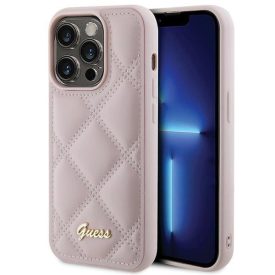 iPhone 15 Pro Max Tok - Guess Quilted Metal Logo - Pink iPhone 15 Pro Max Tok - Guess Quilted Metal Logo - Pink