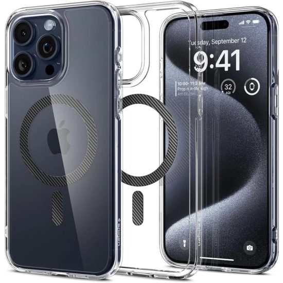 iPhone 15 Pro Max Tok - Spigen Ultra Hybrid MagFit - Átlátszó-Karbon