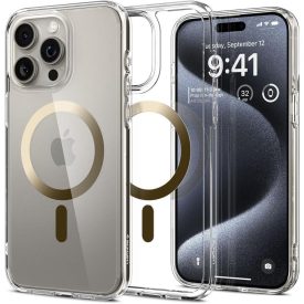 iPhone 15 Pro Tok - Spigen Ultra Hybrid MagFit - Átlátszó-Arany   iPhone 15 Pro Tok - Spigen Ultra Hybrid MagFit - Átlátszó-Arany