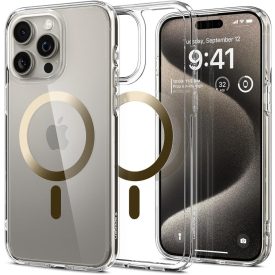 iPhone 15 Pro Max Tok - Spigen Ultra Hybrid MagFit - Átlátszó-Arany   iPhone 15 Pro Max Tok - Spigen Ultra Hybrid MagFit - Átlátszó-Arany