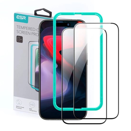 iPhone 15 Pro Kijelzővédő Üvegfólia - ESR Tempered Glass - Fekete x 2 db
