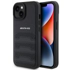 iPhone 15 Plus Tok - AMG Leather Debossed Lines - Fekete