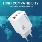 Wozinsky GaN Hálózati Töltő 65W - USB-A + 2x USB-C - Fehér