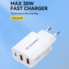 Wozinsky Hálózati Töltő 30W - USB-C + 2x USB-A - Fehér