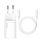 Baseus Super Si Hálózati Gyorstöltő 25W - USB-C + 1m USB-C-USB-C Kábel - Fehér