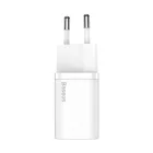 Baseus Super Si Hálózati Gyorstöltő 25W - USB-C + 1m USB-C-USB-C Kábel - Fehér