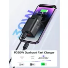Joyroom JR-TCF08EU Hálózati Töltő 30W - USB-A + USB-C - PD/QC/AFC/FCP - Fekete