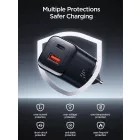 Joyroom JR-TCF08EU Hálózati Töltő 30W - USB-A + USB-C - PD/QC/AFC/FCP - Fekete