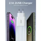Joyroom Hálózati Töltő 10.5W - 2xUSB-A - Fehér