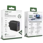 Acefast A61 Hálózati Töltő GaN PD 45W- 2 x USB-C + 2 x USB-A - Fekete