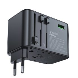 Acefast Z1 GaN Töltő / Utazóadapter 75W - EU / UK / US / AU - 3x USB-C + 2x USB-A - Fekete   Acefast Z1 GaN Töltő / Utazóadapter 75W - EU / UK / US / AU - 3x USB-C + 2x USB-A - Fekete