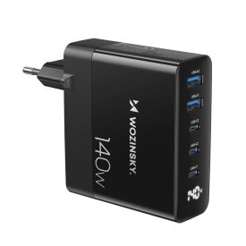   Wozinsky GaN Hálózati Töltő 140W - 3x USB-C + 2x USB-A - Fekete