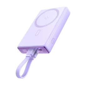   Joyroom JR-PBM01 Mágneses Power Bank - 10000mAh 20W + USB-C - Lightning Kábel - Lila